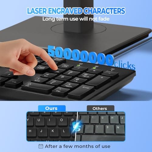 MIKUSO Wired Computers Keyboard with Cover Comfortable Hand Feel,Laser Engraved Characters,12 Multimedia Keys USB Interface Suitable for Laptop PC,Full Size 104 Keyboards, Plug and Play, Office - Thumbnail 4