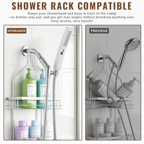 G-Promise All Metal Handheld Shower Head Holder with Extra-Wide Adjustable Angle Range, Solid Brass Shower Wand Bracket with Pivot Ball, Universal Bathroom Part Replacement (Chrome) - Thumbnail 3