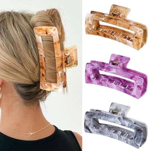 SHINLEA 3Pcs Hair Claw Clips for Women, 5 Inch Non slip Large Claw Clip, Reference Ink Painting Design, Ideal for Home Party and Work Styling, Hair Accessories for Girls Gift (Brown Gray Purple) - Image 1