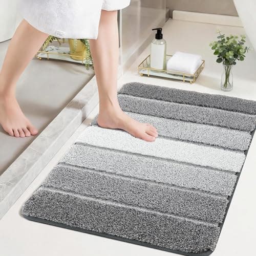 COSY HOMEER Bathroom Rugs 36"x24", Ultra Soft Absorbent Bath Mat with Non-Slip TPR Backing, Machine Washable Shaggy Rug for Bathroom Floor, Grey