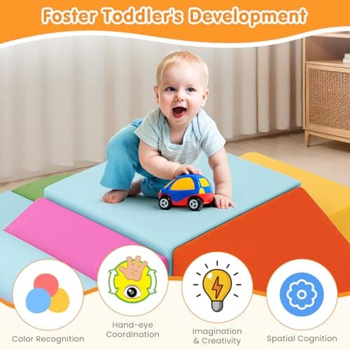 7PCS Climbing Toys for Toddlers 1-3 Inside, Foam Baby Climbing Blocks Soft Play Set for Toddlers 1-3, Corner Toddler Climbing Toys Indoor Baby Climbing Gym for Toddler Climbing Crawling and Sliding - Thumbnail 4