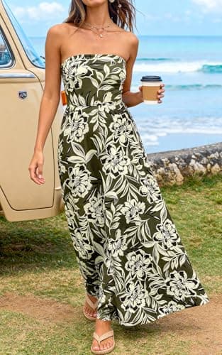 PRETTYGARDEN Spring Cocktail Dresses for Women 2026 Elegant Classy Strapless Floral Wedding Guest Dress Vacation Outfits (Army Green Beige Floral, Small) - Thumbnail 4