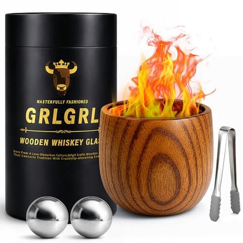 GrlGrl Charred Wooden Whiskey Glasses, Gifts for Men Old Fashion Bourbon Drinking Cup, Perfect Presents for Dad, Boy Friend, Husband, Brother or Whiskey Lovers, 1 pack