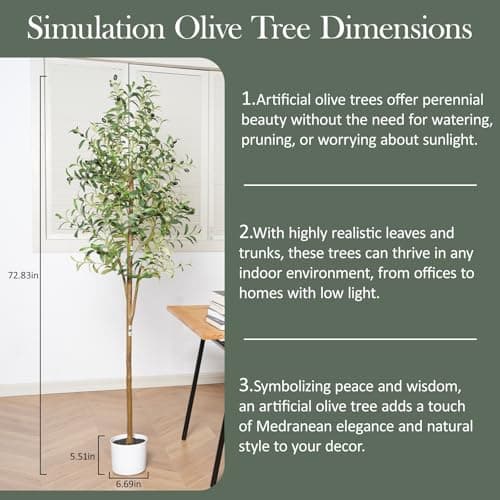 Sillaff Olive Tree 6FT Fake Tree Faux Plants Indoor with Pot Artificial Tree Nearly Natural Olive Branches and Fruits for Living Room Home Office Decorations - Thumbnail 6