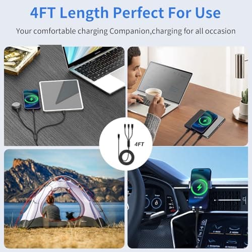 Travel Essentials,Dual Type-C 3 in 1 Multi Charging Cable, 4 FT Universal Charging Cables for All Devices, 2 USB-C/Lightning/Micro USB Port, Compatible with iPhone 17 16/15 Series/Phone/Tablet, Black - Thumbnail 4