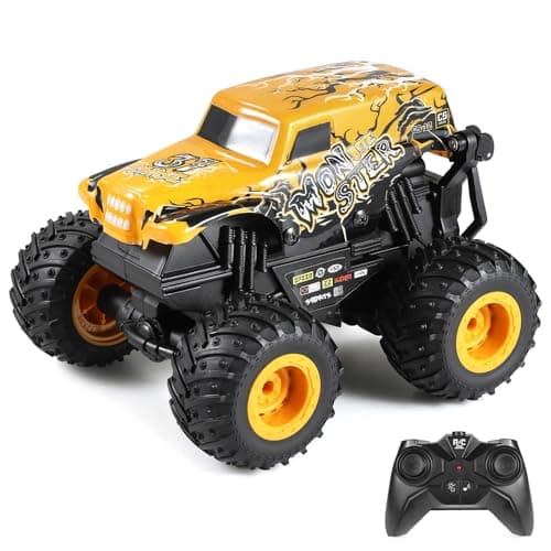 DYODYORC Remote Control Car, 2.4Ghz All Terrain Monster Truck Toys, RC Truck with Music, 3 Lighting Effects, 360 Stunt Capable, 2 Batteries Ready to Run, Toy Gifts for Boys and Girls (Yellow)