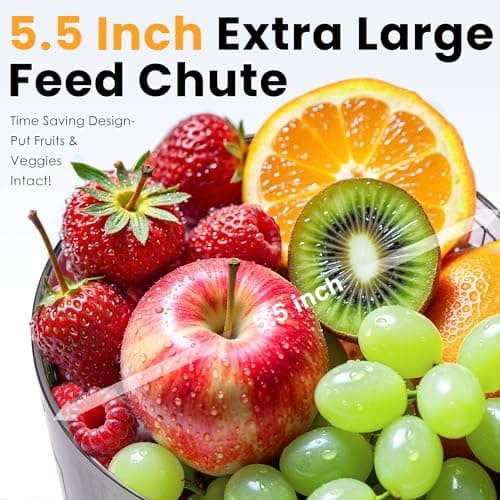 Cold Press Juicer, 5.5inch Wide Feed Chute Juicer Machine, Slow Masticating Juicer for Whole Vegetables & Fruits, Black - Thumbnail 2