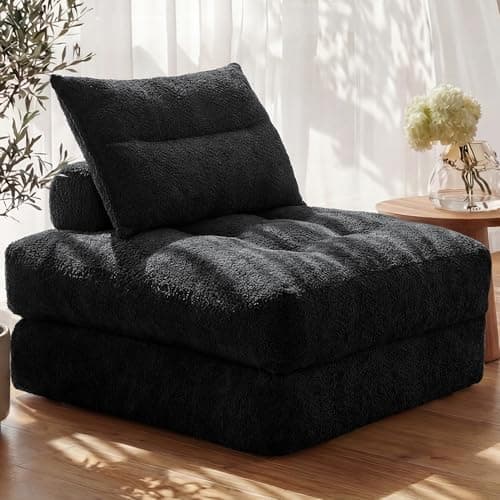 MONVANE Oversized Folding Sofa Bed, Fold Out Chair Bed with Pillow, Convertible Sleeper Chair for Living Room, Guest Room & Bedroom, 400+g Comfy Teddy Velvet Couch Bed for Adults & Kids, Black - Image 1
