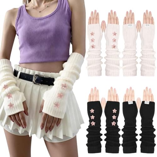 Jspupifip Arm Warmers Y2K, 4 Pairs Lolita Cute Long Fingerless Gloves with Thumb Hole Knit Mitten Gloves Arm Sleeves for Girls - Image 1