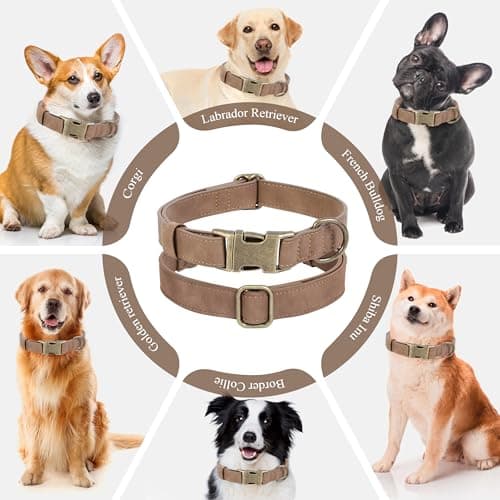 Jumpress Soft Leather Dog Collar for Small Medium Large Dogs, Heavy Duty Dog Collar Leather with Quick Release Metal Buckle, Durable & Adjustable for Large Dogs Walking (Brown, L) - Thumbnail 3