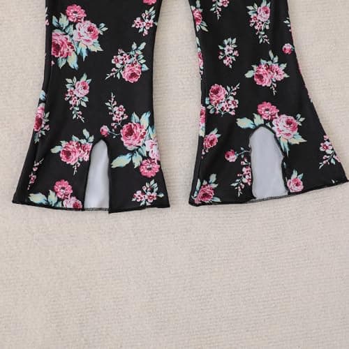 YWFSHOP Girls Clothes Set 2 Piece Long Sleeve Pullover Sweatshirt and Flare Pants Floral Outfits Girl Fall Winter - Thumbnail 6