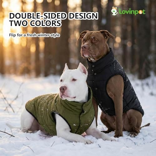 LovinPet Reversible Dog Puffer Coat for Medium & Large Dogs, Down‑Insulated Winter Jacket, Water‑Resistant & Wind‑Resistant, Anti‑Static, Dual-Sided Dark Green & Grey for Cold Weather,XL - Thumbnail 5