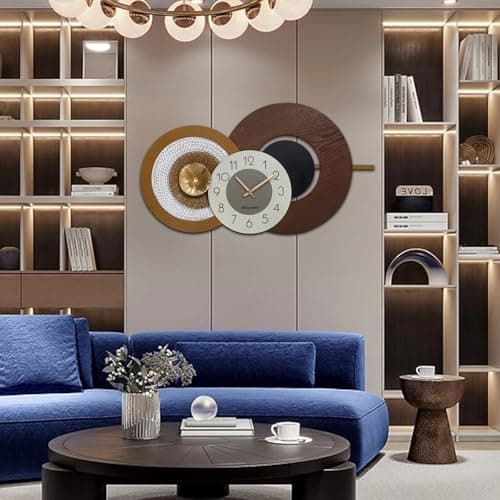 37.8x23 Inch Large Mid-Century Modern Wall Clock, Oversized Wood and Metal Frame Brown Decorative Clock for Living Room, Kitchen, Bedroom, Office - Thumbnail 4