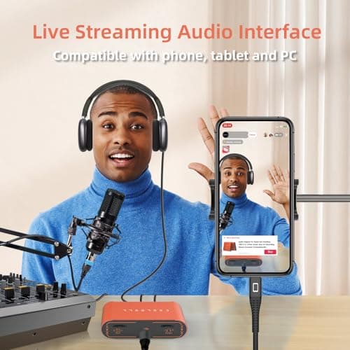COOLSELL 192kHz/24bit Audio Interface, Portable USB & iPhone Guitar Interface with Dual Gain Dial for Recording and Streaming, Stereo Interface Compatible with Phone, Tablet, Mac, PC (Upgrade Version) - Thumbnail 3