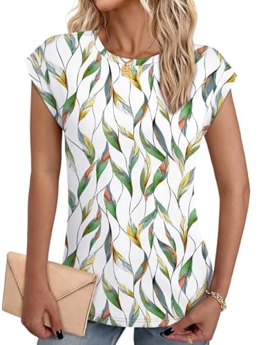 NORACORA Ladies Tops and Blouses Loose Fit Colored Tops Summer Shirts Womens Print Fashion Summer Tops Spring Outfits Casual Basic Tees Colorful Leaf L - Image 1