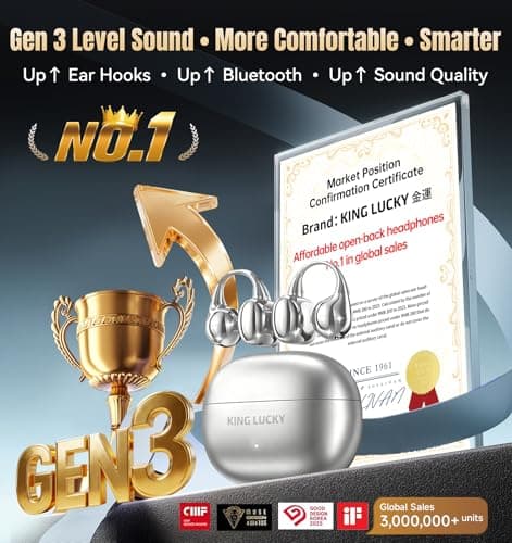 King Lucky Next-gen Clip on Earbuds Open Ear Wireless Bluetooth 6.0 Headphones with Mic,50H Play,ENC,IPX5 Waterproof,Sports Ear Buds,Comfortable for Small Ears&Fitness,Run (Silver, Standard) - Thumbnail 2