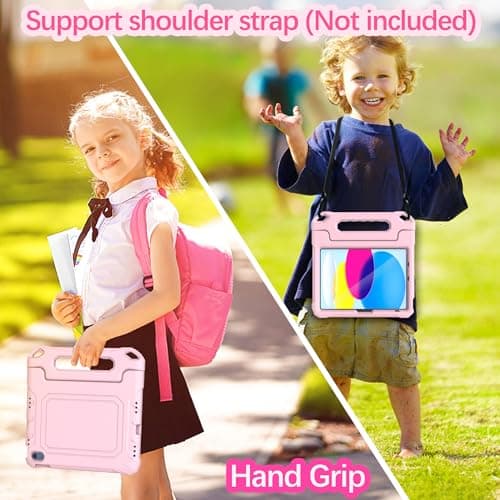 YIHE Kids Case for iPad (A16) 11th Generation 11 Inch 2025 & iPad 10th Generation 10.9 inch 2022, with Built-in Screen Protector and Handle Stand, Full Body Shockproof Protective Cover, LightPink - Thumbnail 6