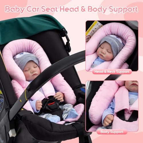Infant Car Seat Insert with 3 Shoulder & Crocth Covers, Thickened Carseat Head and Body Support for Infant, Reversible Baby Car Seat Cushion for Boys Girls, Soft Mink Dot Newborn Insert for Preemie - Thumbnail 2