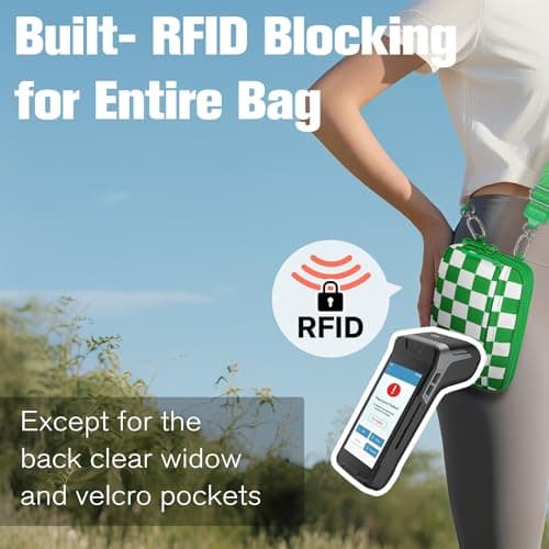 WOOMADA Checkerboard Nylon wristlet wallets for women - Crossbody Bag with Credit Card Holder & Cell Phone Organizer(Kelly Green Checkerboard) - Thumbnail 4