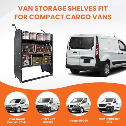 EONECROSS Black Steel Cargo Van Shelving Storage System Adjustable Height Fit for Ford Transit Connect 2014+, Ram Promaster City, Chevy City Express, Nissan NV200 42" W x 43" H x 13" D - Thumbnail 4