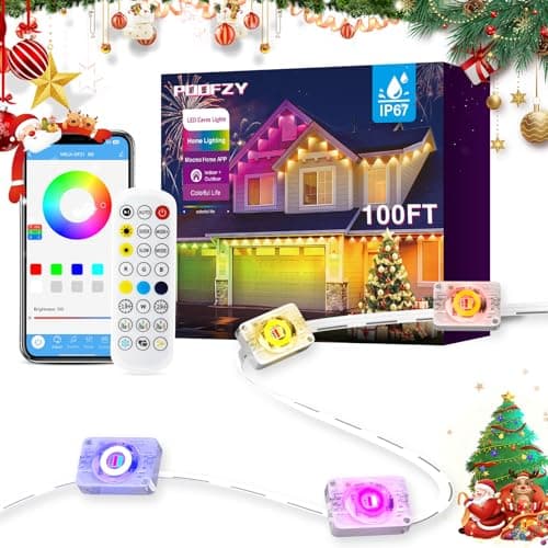 POOFZY Permanent Outdoor Lights for House,100ft RGB+IC Smart Outdoor Decor, 50 Scene Modes,App/Remote Control,IP67 Waterproof,for Christmas,Super Bowl,V-Day,Thanksgiving,Daily & Holiday Party Decor - Image 1