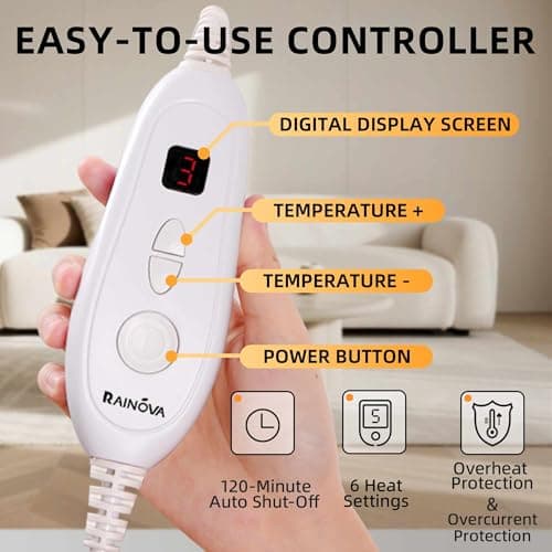 RAINOVA Heating Pad for Neck, Back and Shoulders, Electric Heat Pad for Pain Relief, Christmas Gifts for Women Men Mom Dad, Electric Pad with 6 Heat Settings, Overheating Protection & ETL/UL Certified - Thumbnail 2