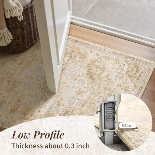 tchdio 2x3 Entryway Rug, Non Slip Front Door Mat Small Washable Rugs, Soft Low Pile Small Area Rug Vintage Doormat, Stain Resistant Rug for Entrance, Kitchen (Beige, 2'x3') - Thumbnail 2
