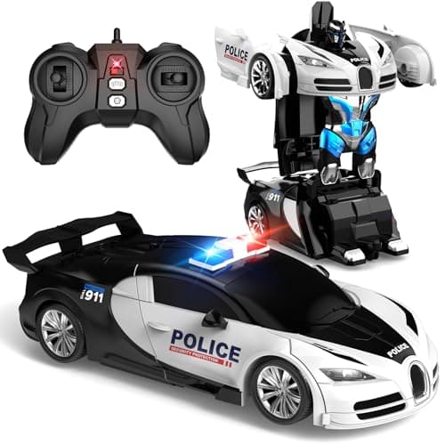 AONEPTR Remote Control Car, One-Click Becoming Robot Transforming Toys Car for Boys, Smooth Deformation, Demo Mode, 360° Rotation, Easy to Use, 2.4GHZ, LED Light, RC Cars for Christmas, Kids, White