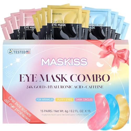 Maskiss Under Eye Patches (15 Pairs), 3 Colors Eye Masks Gift Set for Dark Circles Puffy Eyes, Undereye Bags and Wrinkles, Bachelorette Party Favors for Women, Skin Care Set Gifts Teen Girls - Image 1