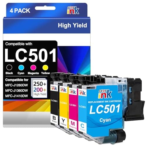 Starink LC501 Ink Cartridges 4 Pack, Replacement for Brother LC501 LC501XL Series LC501 Ink, Works with Brother Work Smart MFC-J1360DW MFCJ1360DW MFC-J1260DW MFC-J1410DW Printers & MFC-J1360DW Ink - Image 1