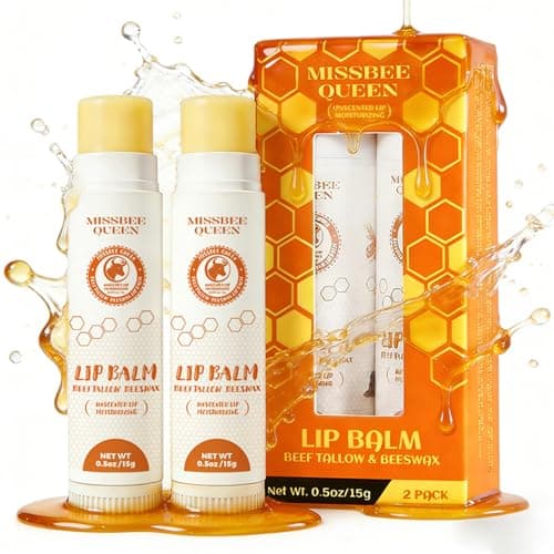 Beef Tallow Lip Balm with Original Beeswax, Dual-layer Hydrating Moisturizing for Dry Lips, Smooths Texture, Delivers Softness & Enhances Natural Shine, Unscented, 2PC (0.5 oz / 15g / 1pc) - Image 1