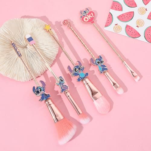 Big Eyes Monster Theme Cosmetic Brushes Set, Makeup Brushes Set, StTich Stuff for Young Girl Women- 5pcs Pink - Thumbnail 4