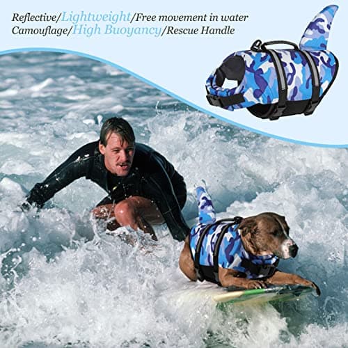Fragralley Shark Camo Dog Life Jacket Swimming Vest with Reflective Material, Superior Buoyancy & Rescue Handle for Small to Large Dogs, Swim, Pool, Beach, Boating - Thumbnail 5