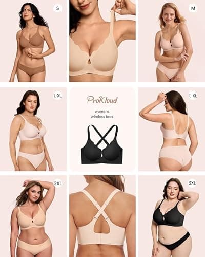 ProKloud Wireless Bras for Women Wave Push Up No Underwire Bralettes Seamless Full Coverage Support Lift Everyday Bra Black - Thumbnail 5