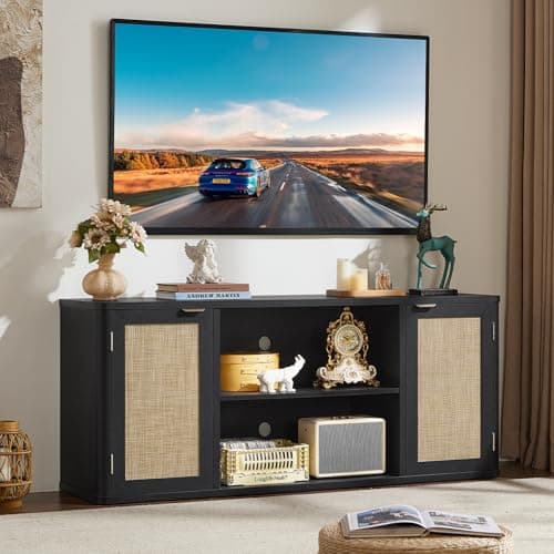 LEYAOYAO Rattan TV Stands for Living Room, Black