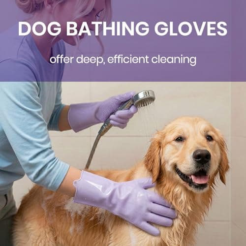 DELOMO Pet Grooming Gloves 1 Pair: Soft and Gentle Silicone Dog Washing Gloves - Bathing Scrubber Brush Mitt Grooming Shedding Fur Removal Massage for Dogs/Cats/Horse, Purple - Thumbnail 3