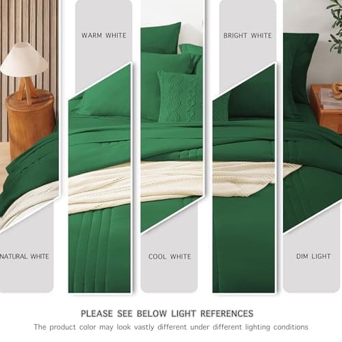 Monbix Full Comforter Set - 7 Pieces Emerald Green Bed in a Bag Full Size Bedding Sets with Comforters, All Seasons Comforter with Sheets, Pillowcases & Shams - Thumbnail 6