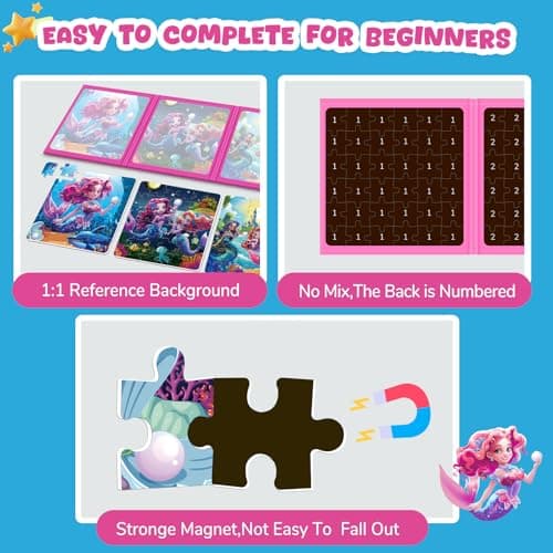 Magnetic Jigsaw Puzzles for Toddlers Kids 3-8 Girls,(3 36-Pieces) Travel Puzzles Toys for Kids Ages 4-6,Take-Along Car Airplane Road Trip Activities Game for 3 4 5 6 7 8 Year Old Birthday Gift,Mermaid - Thumbnail 5