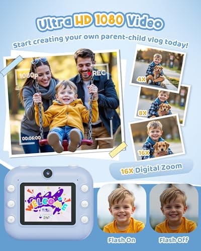 Instant Camera, Front Rear Dual Selfie Kids Camera with 1080P Videos, Holiday Birthday Gifts for Kids Age 3-12, Toddler Portable Travel Print Digital Camera Toy for 4 5 6 7 8 9 Year Boys Girls - Thumbnail 4