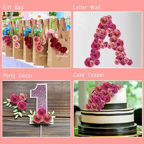 Mverse 3D Rolled Paper Flowers for Shadow Box & Graduation Cap Decorations - Handcrafted Small Roses Craft Kit with 3D Butterflies & Leaves - DIY Scrapbook Embellishments (Red) - Thumbnail 2
