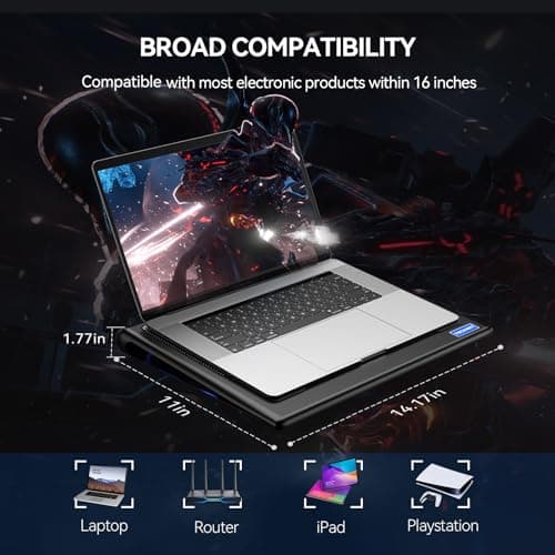 TECKNET Laptop Cooling Pad - 12"-15.6" Laptops Cooler, Powerful Cooler and Ultra Quiet for Gaming Laptops Pad, 2 Wind Speed Adjustable, USB A & C Powered Cooler Stand with Laptop Fan LED (Blue) - Thumbnail 5