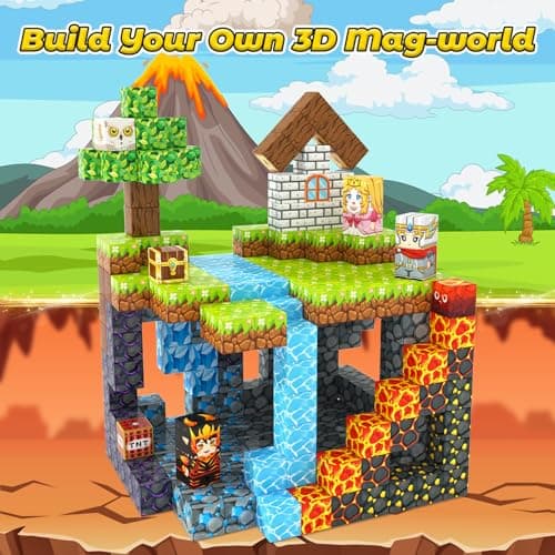 100PCS Magnetic Blocks -Build Mine Magnet World Forest & Lava Set, Magnet Building Toys for Kids Ages 5-7, STEM Sensory Toddler Toys for 3+ Year Old Boys & Girls, Creativity Birthday Gifts for Child - Thumbnail 6
