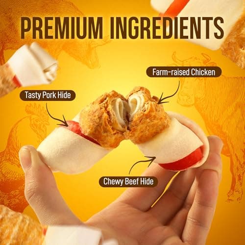 PETPHABET Chicken Wrapped Rawhide Dog Bones, 5-5.5 Inch Long Lasting Dog Chew Treats for Medium & Large Dogs, 5 Count Beefhide Dog Snacks for Training Healthy Chewing, Knotted Dog Bones High Protein - Thumbnail 2
