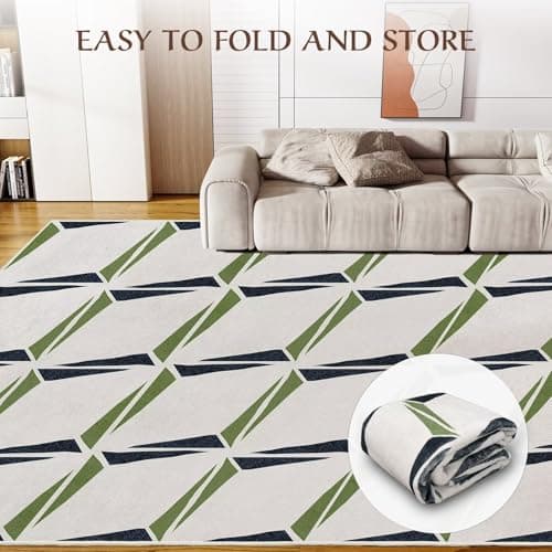 GEMBED Washable 6x9 Area Rug - 0.4 Inch Thick Soft Non Slip Geometric Modern Foldable Machine Washable Rug for Living Room Bedroom Home Office - Green, 6'x9' - Thumbnail 6