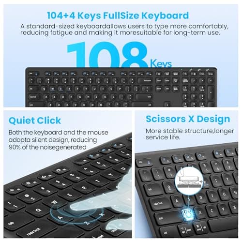 CITLLA Wireless Bluetooth Keyboard, Support Multi Device Switching, Full Size, Scissor-Switch Keys Silent Design for Computer, Laptop, MacBook and iPad - Thumbnail 4