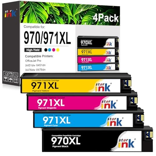 970XL 971XL Ink Cartridges High Yield 4 Pack Replacement for HP 970XL 971XL 970 971 Compatible with Officejet Pro X476dw X576dw X451dw X551dw X451dn X476dn Printer (Black, Cyan, Magenta, Yellow)