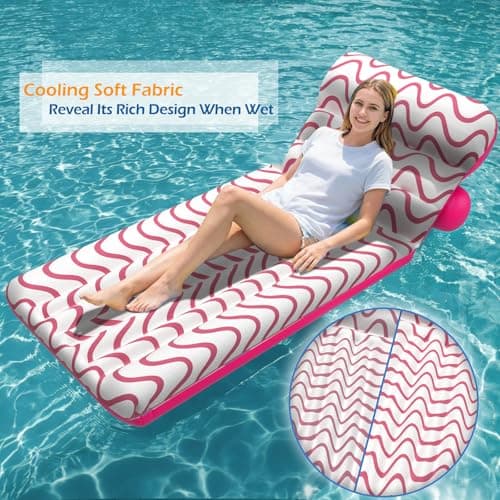 Jasonwell Inflatable Pool Float Adult - Ultra-Comfort Soft Fabric Pool Floaties Lounge Floats Floating Chair Raft with Adjustable Backrest Air Water Lounger Tanning Float for Pool Beach Party (Wave) - Thumbnail 6