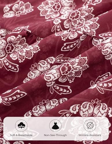 GRACE KARIN Long Sleeve Dress for Women 2026 Spring Wedding Guest Dress Floral Boho A Line Flowy Maxi Dresses with Pockets Wine Red S - Thumbnail 6