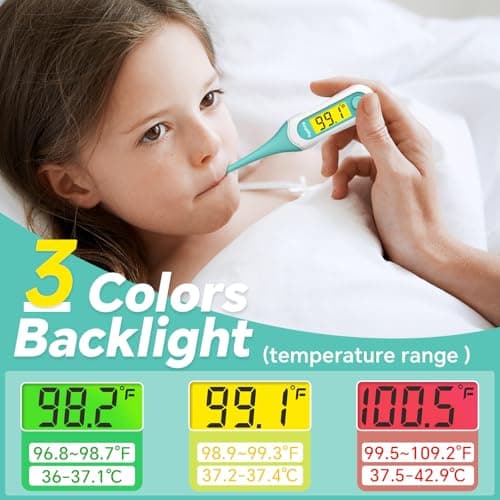 Digital Oral Thermometer, 8s Fast Reading Thermometer for Adults and Kids with 3 Color Backlit and Fever Alarm for Oral, Rectal, Underarm - Thumbnail 3