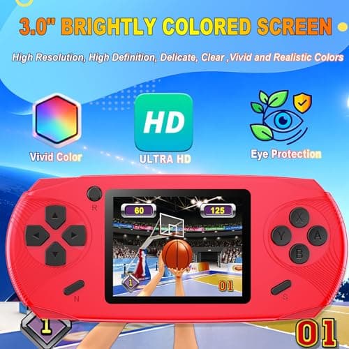 Beijue 16 Bit Handheld Games for Kids Preloaded 220 Retro Video Games with 3.0'' Large Screen Portable Rechargeable Electronic Gaming Player Toy Gifts for Boys Girls (Red) - Thumbnail 3